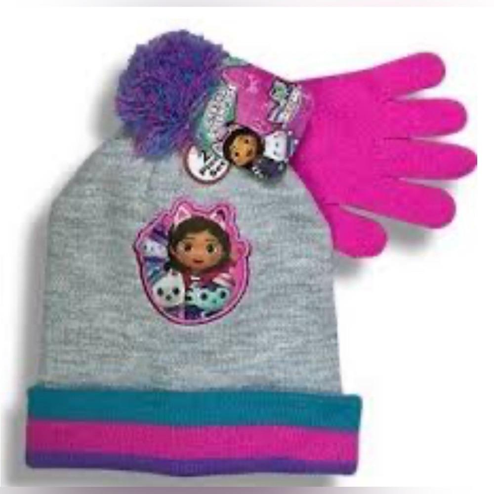 2 Pcs Gabby’s Dollhouse Beanie & Gloves Set NWT